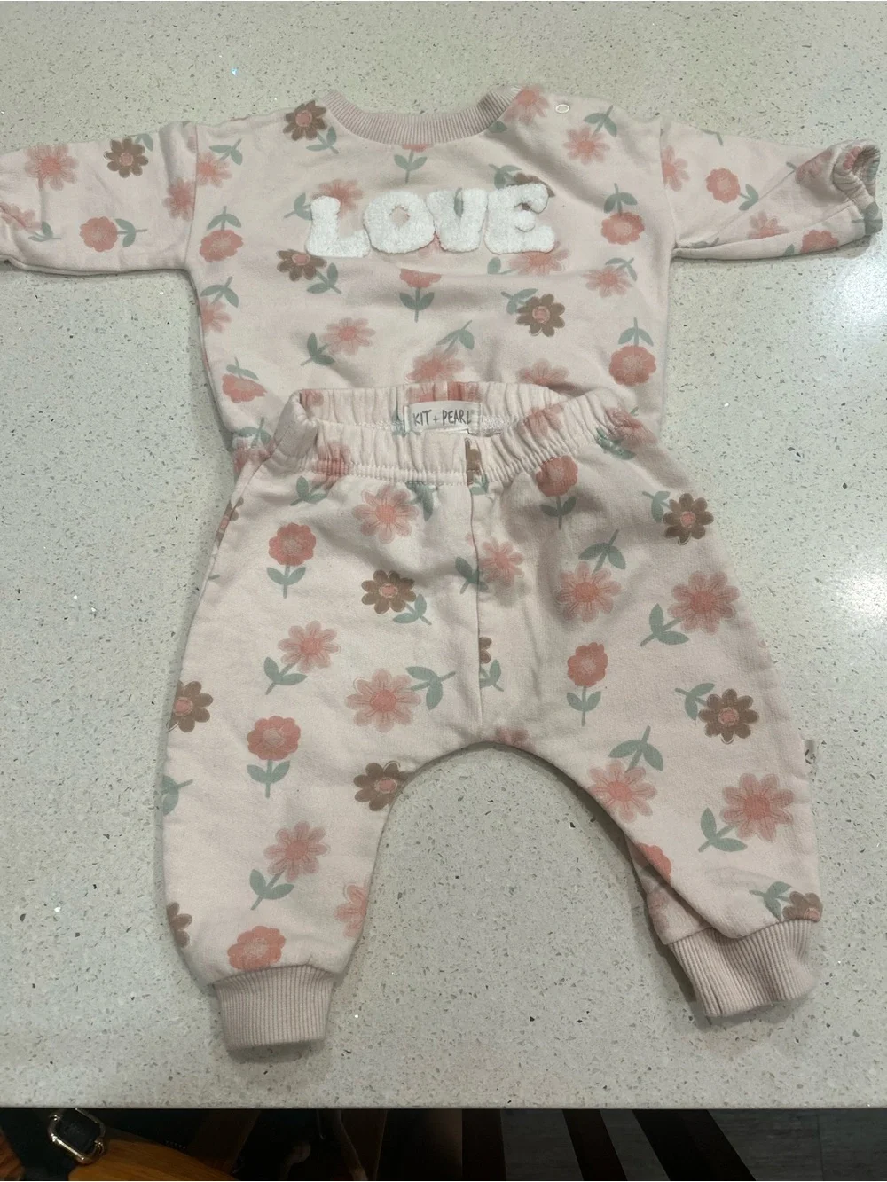 Floral Pink Kids One-Piece Bodysuit with 'LOVE' Applique